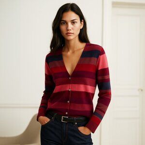 CLEMENTS RIBEIRO Sweater Cardigan 100% cashmere Preppy Academia striped